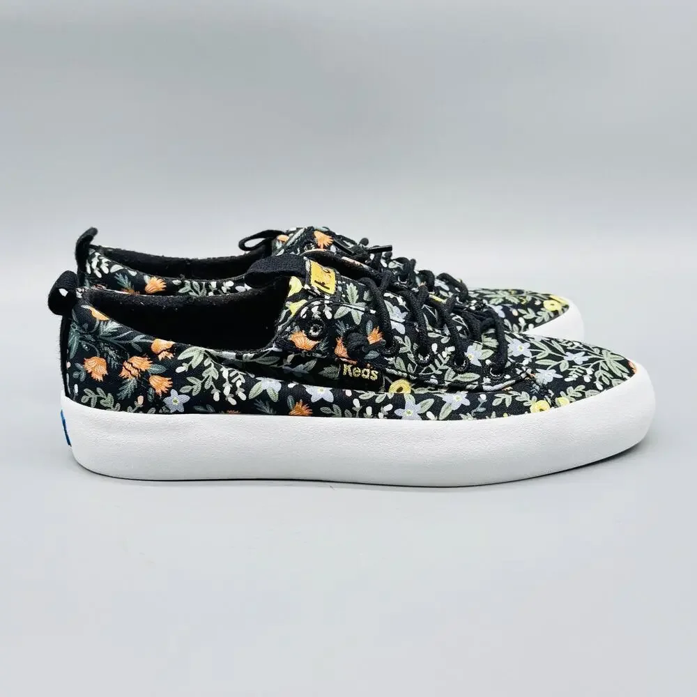 Keds Shoes Womens 5 Rifle Paper Co Black Floral Canvas Low Top Sneakers
